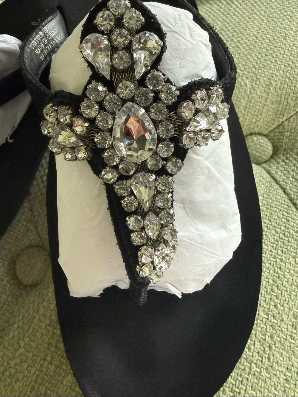 Yellow Box Black Jeweled T-Strap Sandals - Picture 5 of 9
